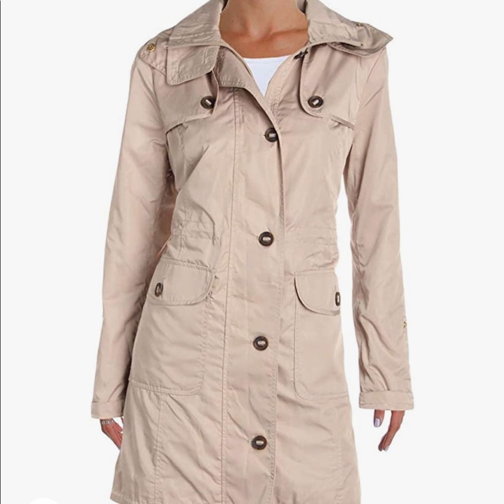 Ellen Tracy Outerwear Classic Khaki Rain Anorak Trench with Hood Size XS